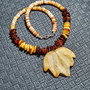 Colier argint ambra chihlimbar jad galben natural pandantiv frunza nugget heishi disc boho chic trendy - Transport gratuit