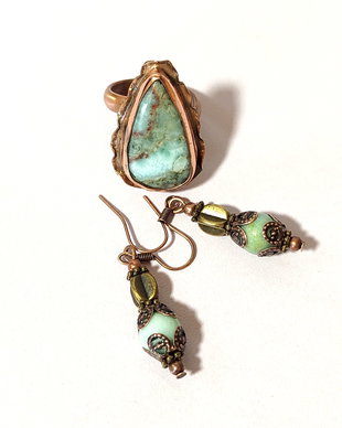 Set inel si cercei larimar si cupru, unicat