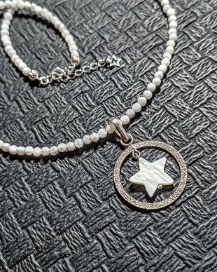 Colier argint piatra lunii medalion argint stea sidef minimalist boho chic trendy - Transport gratuit