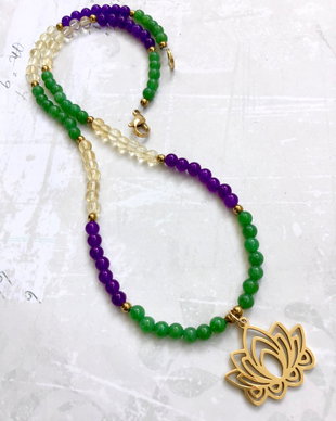 Colier CHOKER pietre naturale & floare de Lotus