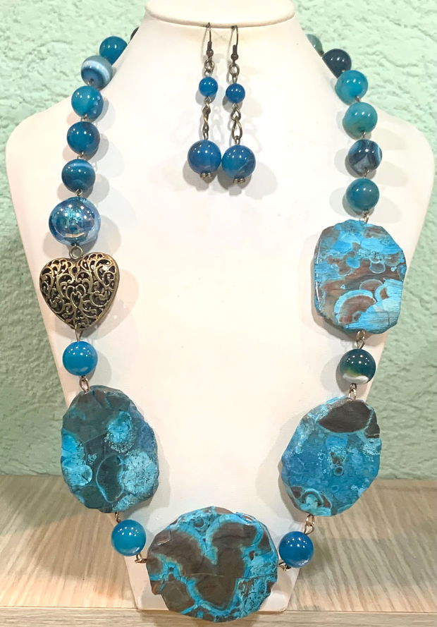 SET~TURQUOISE BEACH~calsilica,agate,bronz