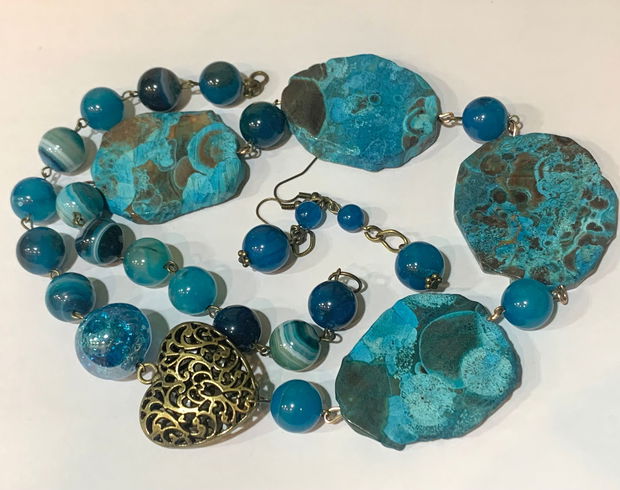 SET~TURQUOISE BEACH~calsilica,agate,bronz