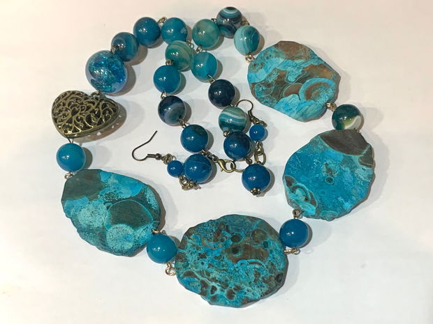 SET~TURQUOISE BEACH~calsilica,agate,bronz