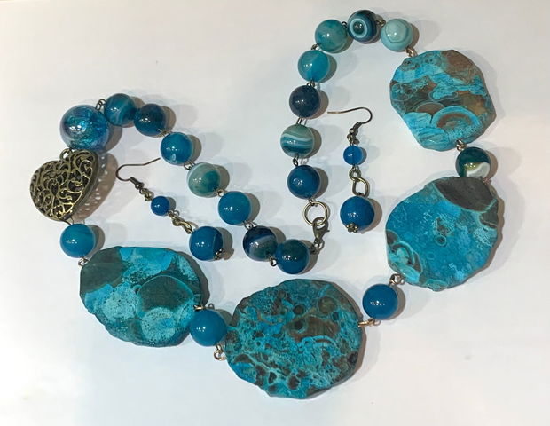 SET~TURQUOISE BEACH~calsilica,agate,bronz