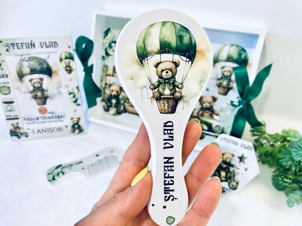 Set aniversar personalizat 1 anisor - Teddy Boy - Tavita mot si accesorii