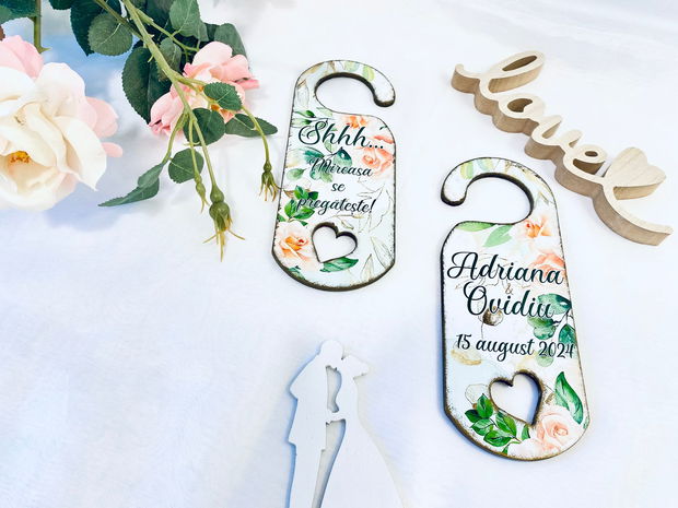 Semn de usa pentru nunta - Door Tag - Romantic Roses