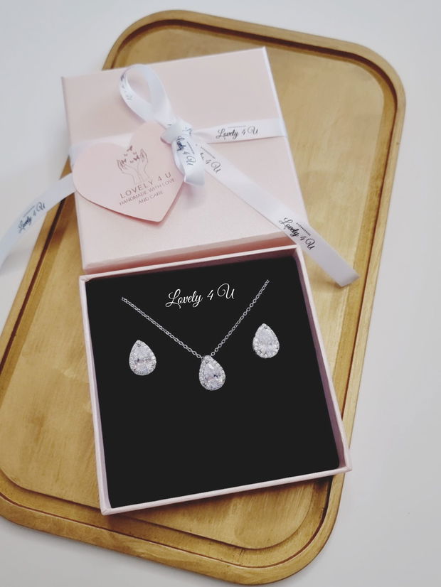 AMY *Set zirconiu - Set bijuterii mireasa colier si cercei cu pietre zirconiu