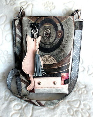 Geanta piele naturala+piele ecologica*Love Cat*Crossbody bag