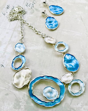 Set Boho aliaj argintiu & albastru bleu