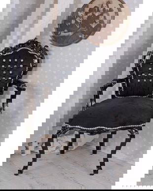 Semifotoliu din lemn masiv negru cu tapiterie neagra