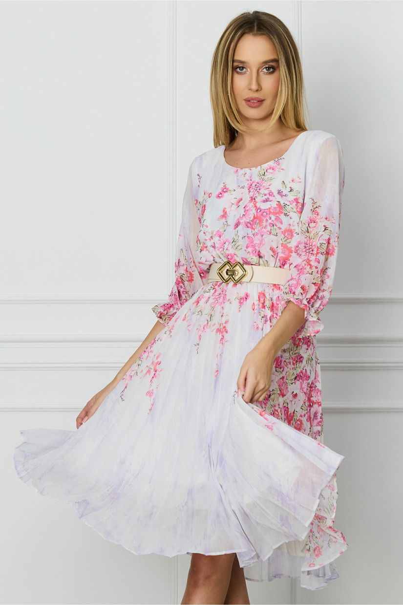 Rochie Marina lila cu imprimeu floral roz