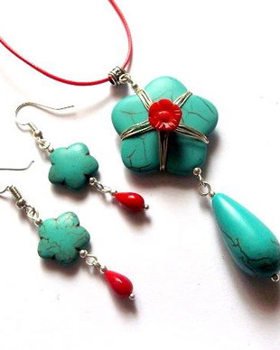 set cu coral si turcoaz 46690