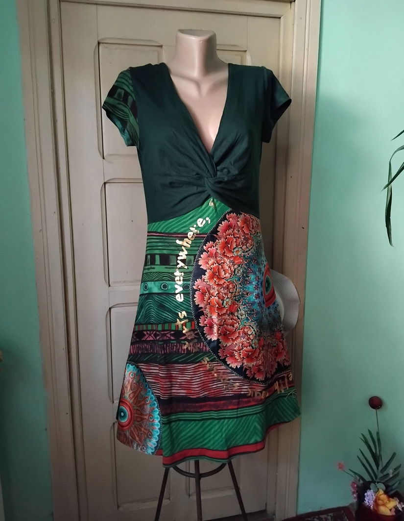 Rochie Desigual bumbac și saten viu colorat