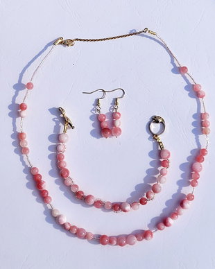 Set din jad roz și inox auriu
