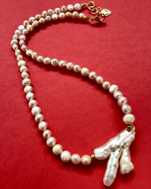 Colier perle de cultura rose lila prafuit & perla Biwa