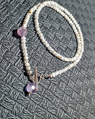 Colier argint piatra lunii ametist light toggle argint charm floare asimetric minimalist boho chic trendy - Transport gratuit