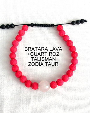Bratara LAVA+CUART ROZ*Zodia Taur*Talisman norocos
