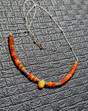 Colier argint opal de foc etiopian oranj heishi disc brioleta lant argint minimalist boho chic trendy - Transwport gratuit