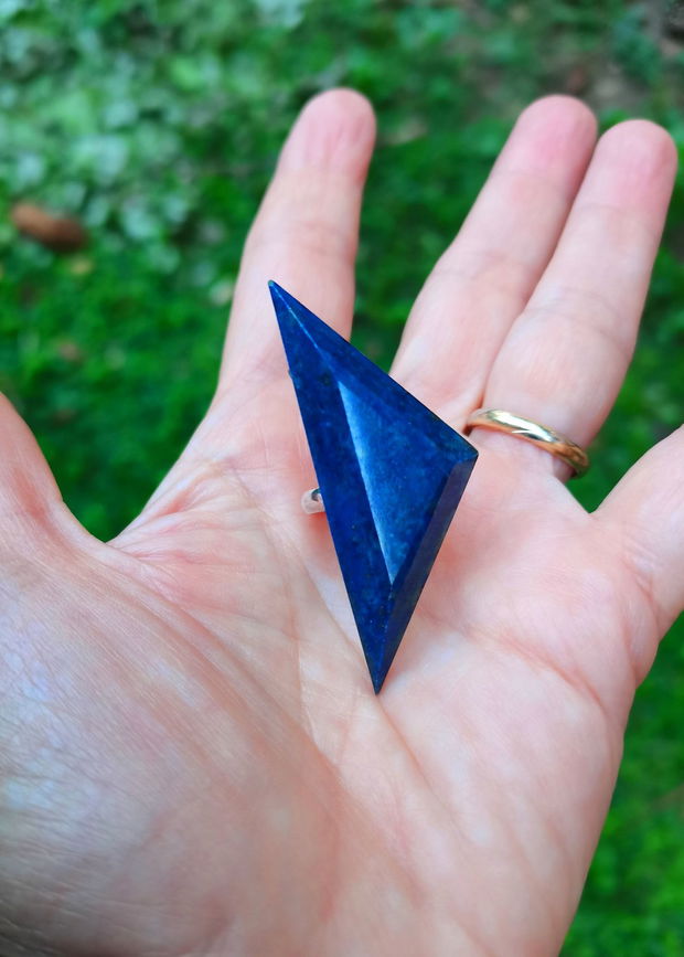 Inel Lapis lazuli si Argint 925 - IN1411 - Inel albastru reglabil, cadou sotie, inel cadou, bijuterii cadou, bijuterii lapis lazuli, inel triunghiular, cristale vindecatoare, cristaloterapie, cristale de colectie