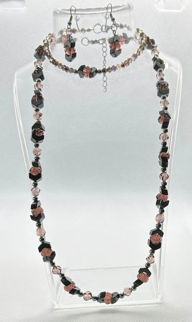 Set hematite și cristale burgundy