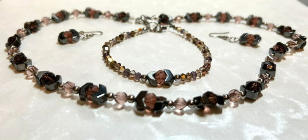 Set hematite și cristale burgundy