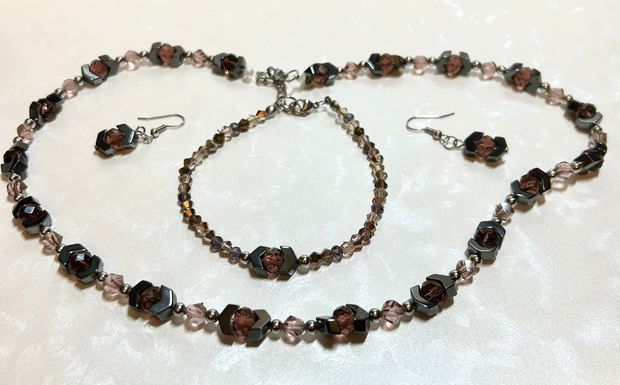 Set hematite și cristale burgundy