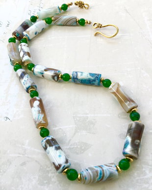 Colier agate verzi & Jad verde