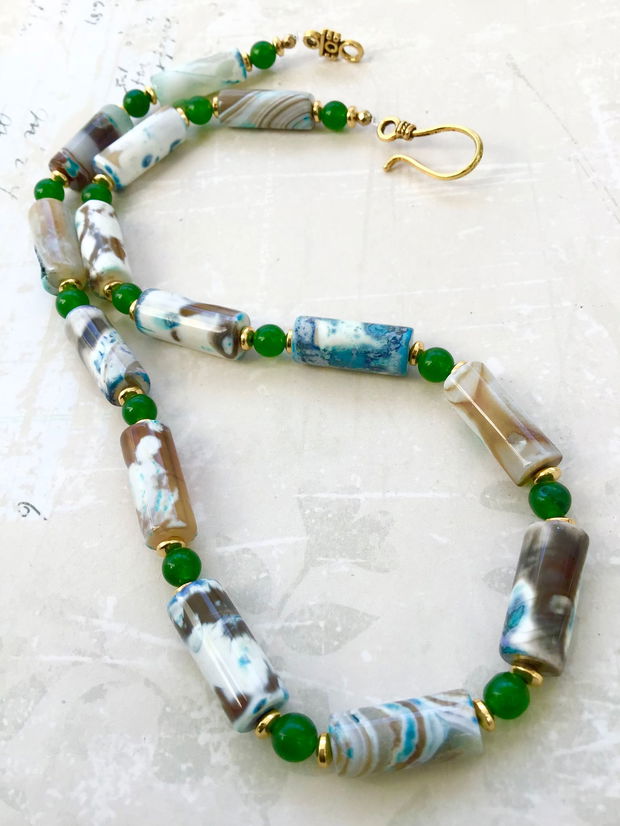 Colier agate verzi & Jad verde