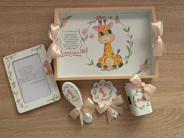 Set MOȚ/TURTĂ PERSONALIZAT pictat/ Tematică Baby Giraffe