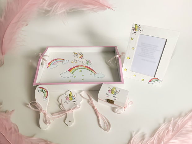 Set MOȚ/TURTĂ PERSONALIZAT pictat/ Tematică Unicorn