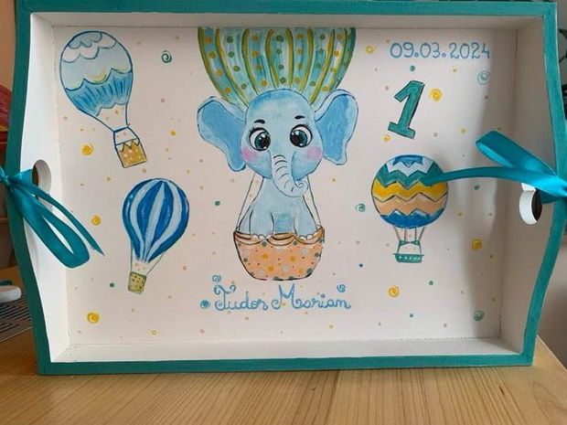 Set Moț Elefantel in Balon cu Aer bleu băieței Personalizat