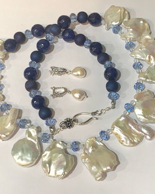SET~DAY AND NIGHT~perle baroc,perle de cultură,jad fatetat,agate druzy mate,cristale sticlă,accesorii argintii