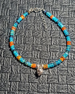 Bratara argint opal de foc etiopian albastru oranj negru disc heishi charm argint minimalista multicolora boho chic trendy cadou - Transport gratuit