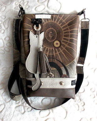 Geanta piele naturala+piele ecologica*Love Cat*Crossbody bag