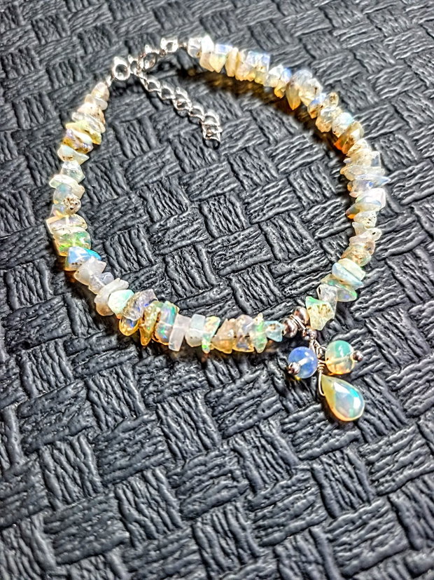 Bratara argint opal de foc etiopian brut brioleta charm boho chic trendy cadou - Transport gratuit