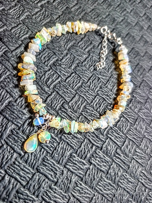 Bratara argint opal de foc etiopian brut brioleta charm boho chic trendy cadou - Transport gratuit