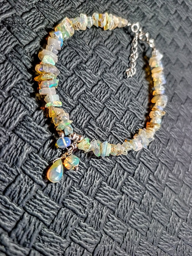 Bratara argint opal de foc etiopian brut brioleta charm boho chic trendy cadou - Transport gratuit