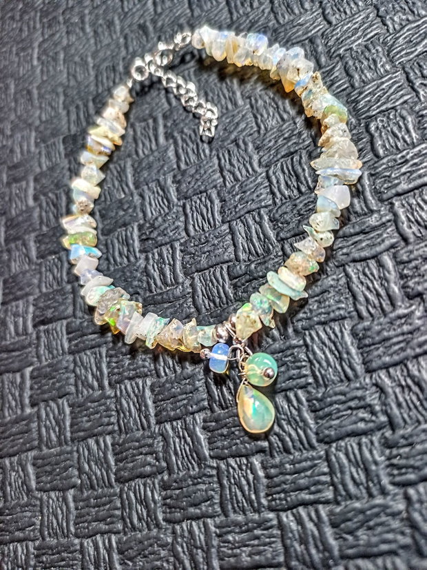 Bratara argint opal de foc etiopian brut brioleta charm boho chic trendy cadou - Transport gratuit