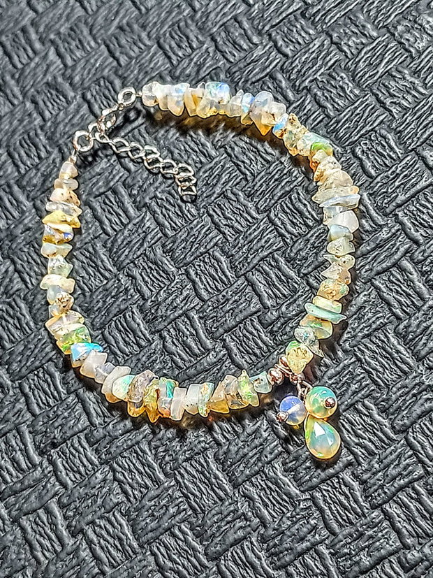 Bratara argint opal de foc etiopian brut brioleta charm boho chic trendy cadou - Transport gratuit
