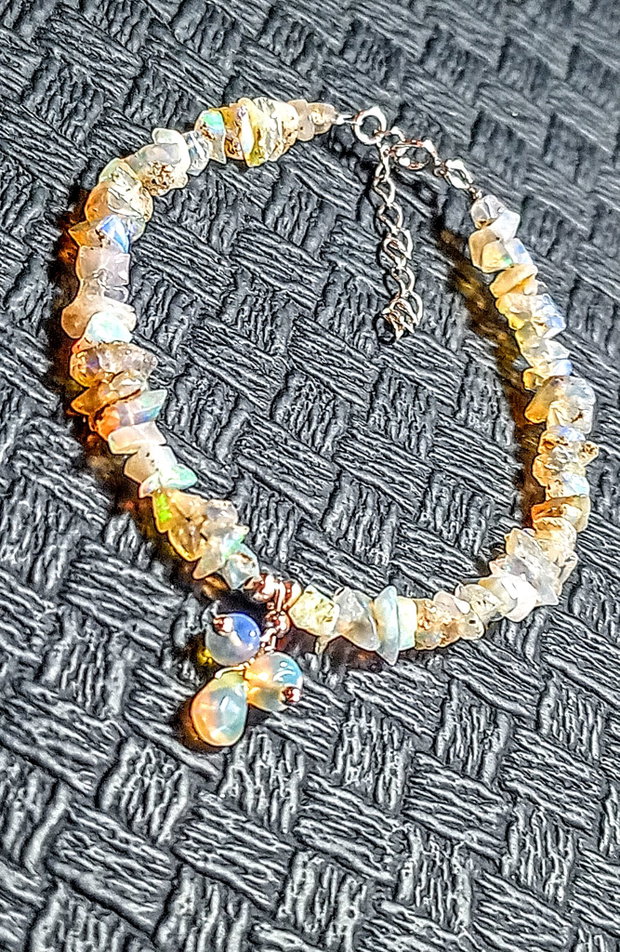 Bratara argint opal de foc etiopian brut brioleta charm boho chic trendy cadou - Transport gratuit