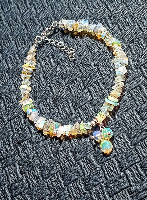 Bratara argint opal de foc etiopian brut brioleta charm boho chic trendy cadou - Transport gratuit