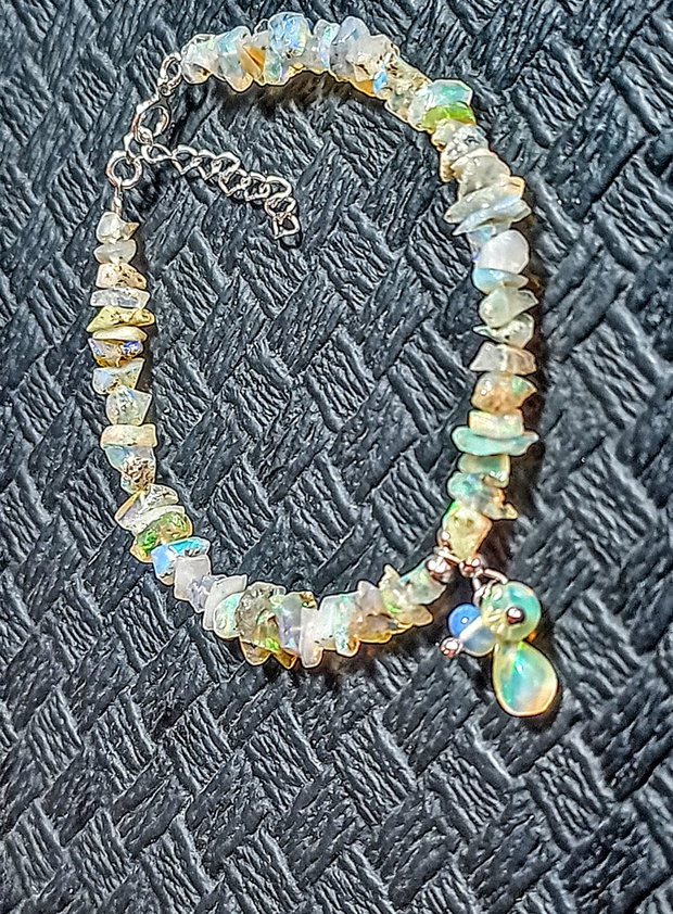 Bratara argint opal de foc etiopian brut brioleta charm boho chic trendy cadou - Transport gratuit