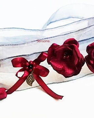 brau /cordon /bentita / accesoriu versatil cu flori grena