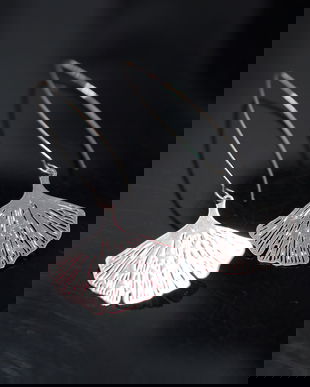 Cercei din inox frunze ginkgo biloba, cercei lungi, cercei statement, cercei handmade