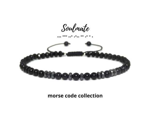 Soulmate - Bratara barbati / unisex - cod morse din onix si hematit