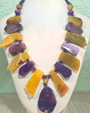 COLIER~HAPPINESS ~agate,ametist,inox