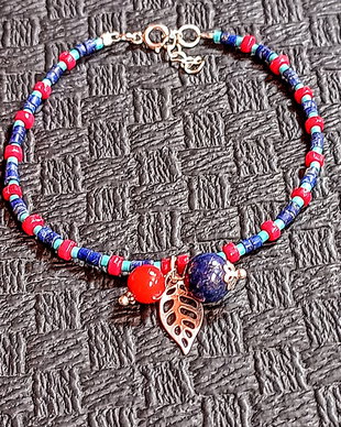 Bratara argint lapis lazuli coral turcoaz reconstruit heishi disc charm minimalist boho chic trendy - Transport gratuit
