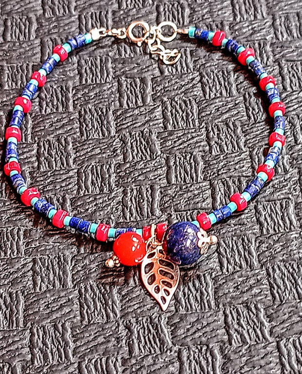 Bratara argint lapis lazuli coral turcoaz reconstruit heishi disc charm minimalist boho chic trendy - Transport gratuit