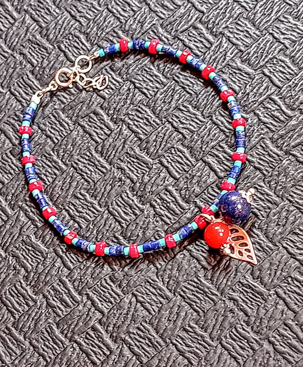 Bratara argint lapis lazuli coral turcoaz reconstruit heishi disc charm minimalist boho chic trendy - Transport gratuit