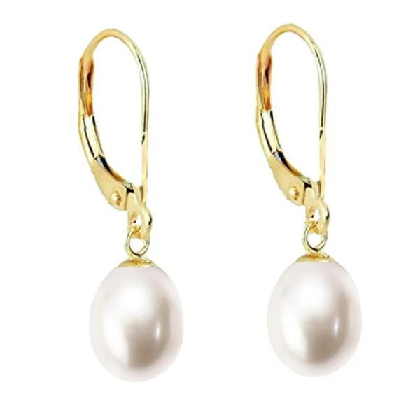 Cercei Aur Galben de 14k cu Perle Naturale Premium Albe, Forma Lacrima, de 8/5 mm, Kaskadda